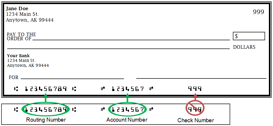 How do you read routing and account numbers on the bottom of checks?